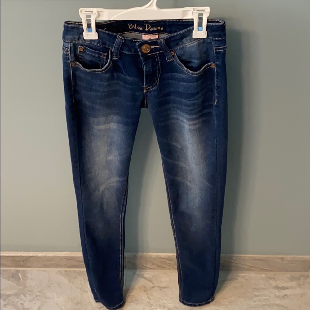 Dark Blue Mid Rise Jeans.